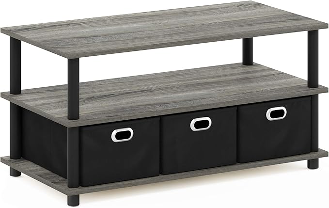 FURINNO Turn-N-Tube Coffee Table, 31.22D x 15.5W x 15.8H in, French Oak Grey/Black/Black-NeatNest