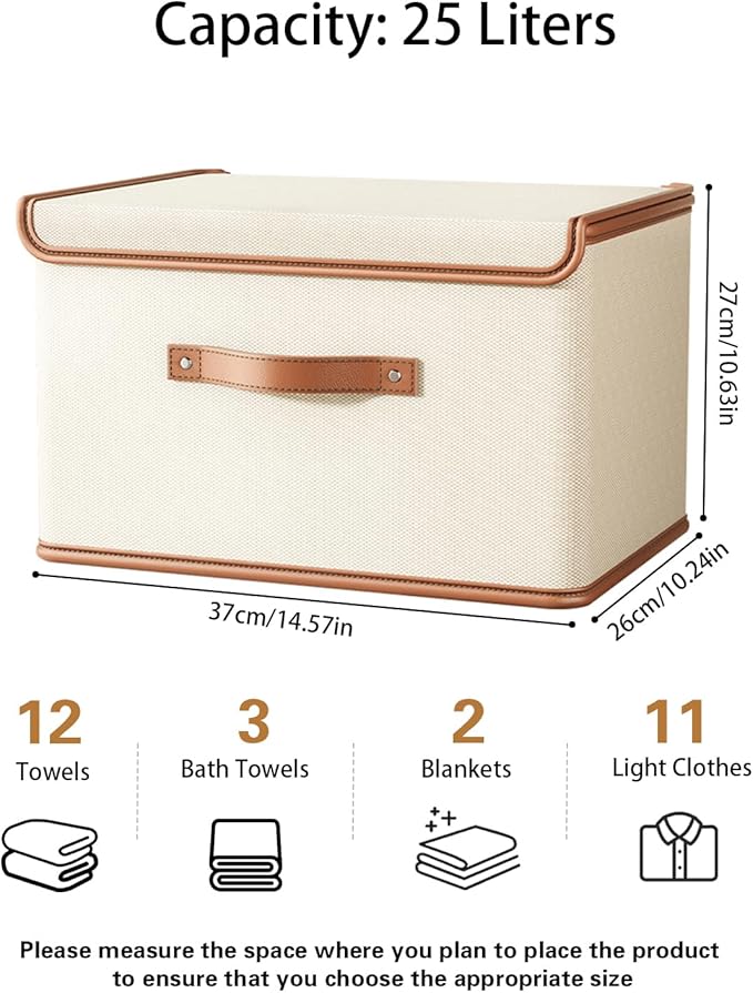 Tuza 4 Pack Storage Bins with Lids, Collapsible Closet Organizer Container, Fabric Organizer Box with Handles, Decorative Storage Boxes with Lids for Organizing Clothes, Books, File, White, Medium-NeatNest