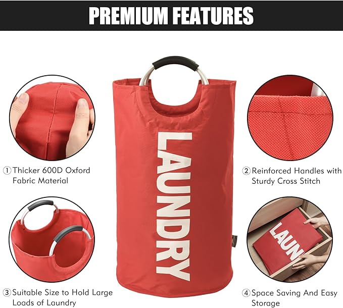 DOKEHOM 125L X-Large Collapsible Washing Laundry Basket Bag (7 Colors) for Bedroom, Fabric (Red, XL)-NeatNest