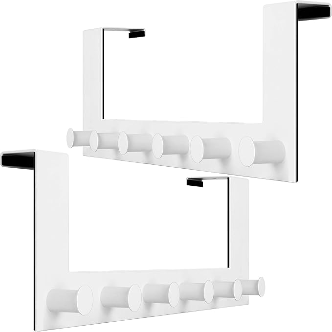 WEBI Over The Door Hook,Door Hanger:Over The Door Towel Rack,6 Peg Door Hooks for Hanging,Door Coat Hanger Over The Door Coat Rack for Towels,Clothes,Behind Back of Bathroom,White,2 Packs