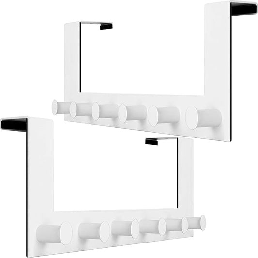 WEBI Over The Door Hook,Door Hanger:Over The Door Towel Rack,6 Peg Door Hooks for Hanging,Door Coat Hanger Over The Door Coat Rack for Towels,Clothes,Behind Back of Bathroom,White,2 Packs