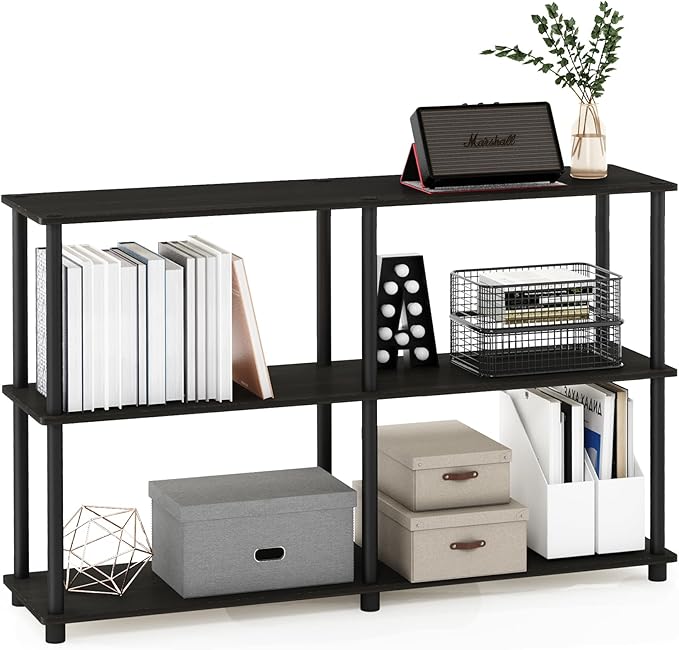 Furinno Turn-N-Tube 3-Tier Double Size Storage Display Rack, Espresso/Black, Plastic Pole 2 x 2