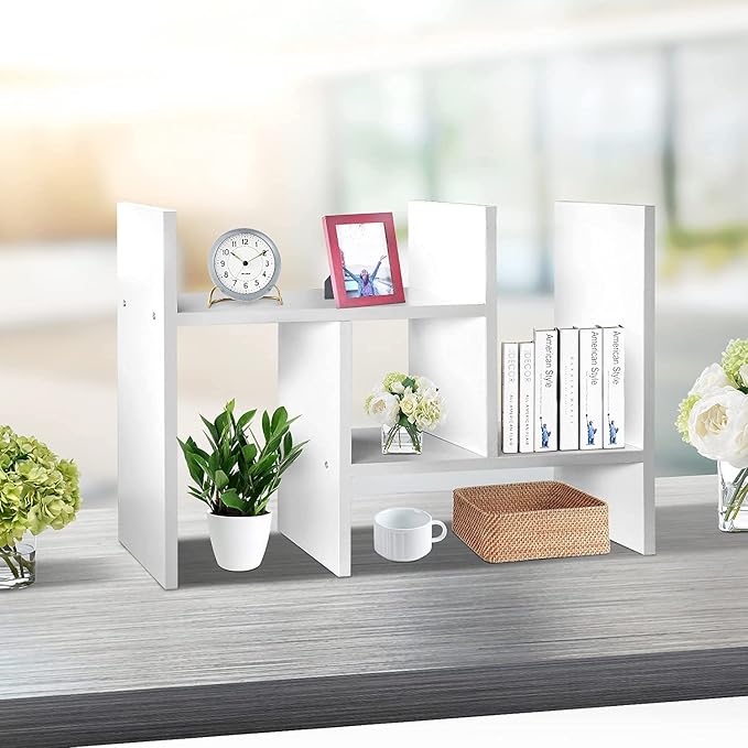 J.M.Deco Desktop Organizers and Storage for Office, Adjustable Desktop Organizer Shelves Double H Display, Desktop Shelf Organizer True Natural Stand Shelf (White)-NeatNest