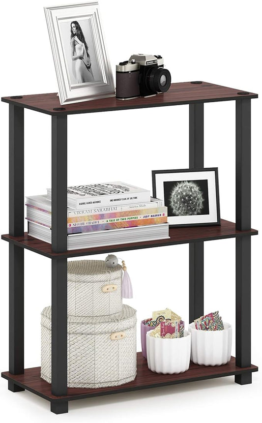 Furinno Turn-S-Tube 3-Tier Compact Multipurpose Shelf Display Rack with Square Tube, Dark Cherry/Black-NeatNest