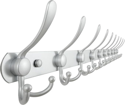 Dseap Coat Rack Wall Mount - 38” Long 10-Tri-Hooks Heavy Duty Coat Hanger Rail Wall Hooks for Hanging Coats Hats Clothing Clothes Purse Mudroom Entryway, Silver-NeatNest
