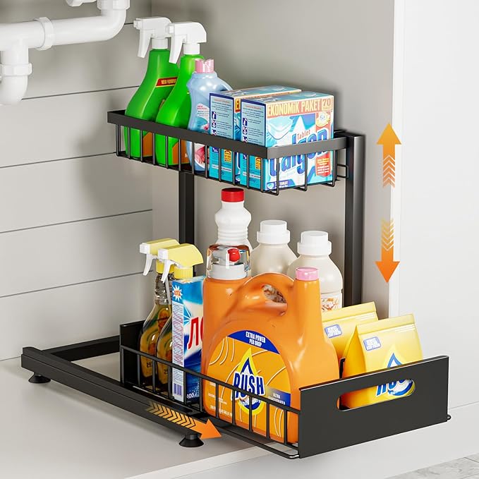Under Sink Organizer Storage 2-Tier Premium Metal Pull-Out Racks, Height Adjustable, Easy Installation | Kitchen & Bathroom Organizers Pack of 1-NeatNest