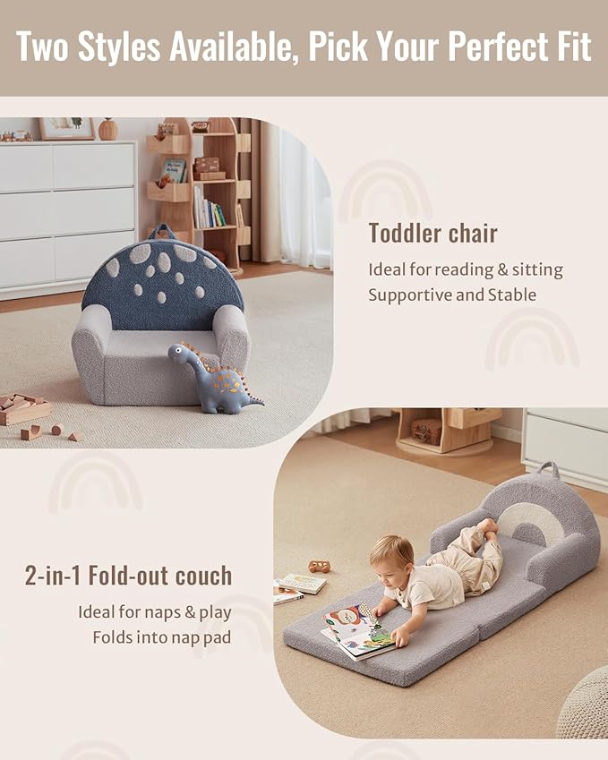 Blissful Diary Toddler Chair Comfy, Foam Kids Chair with Soft Teddy Plush, Toddler Reading Chair with Cute Mushroom Designs- Blue-NeatNest