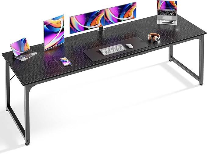Huuger Computer Desk, 80 Inch Office Desk, Gaming Desk with Storage, Writing Desk Work Desk for Home Office, Study, Long Simple Desk, Large Legroom, Metal Frame, Black-NeatNest