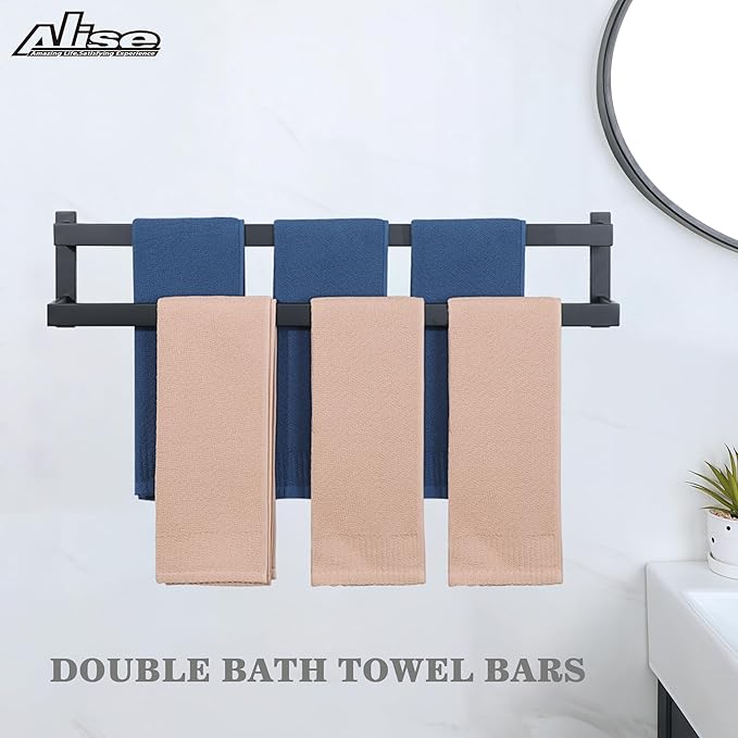 Alise Bath Double Towel Bars,Black Towel Holder Towel Racks for Bathroom Lavatory,Wall Mount Towel Hanger SUS304 Stainless Steel Towel Rail,GOY2800-B Matte Black 32 Inch