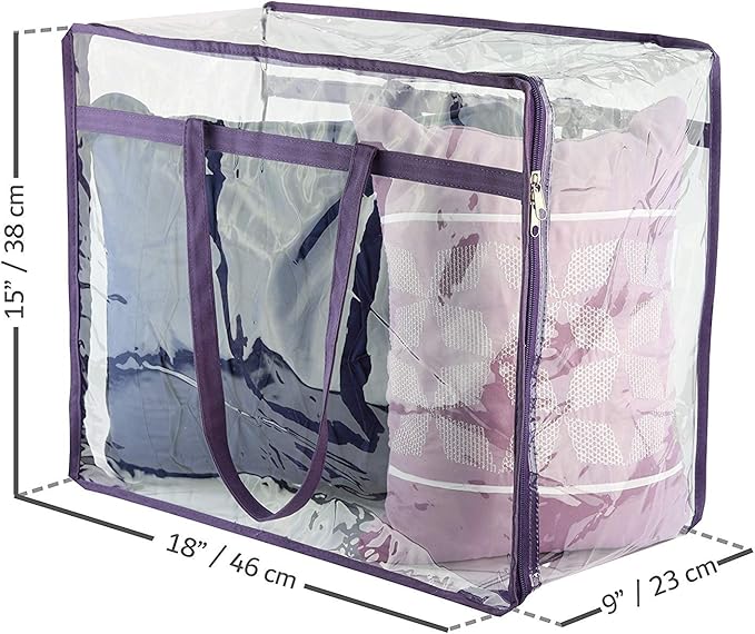 Clear Vinyl Zippered Storage Bags (3-Pack) 40L Sturdy Storage Bags for Sweaters, Blankets, Comforters, Bedding Sets and Much More! (Purple, 18x15x9)-NeatNest