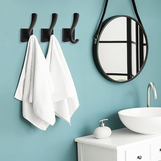 3 Pack Black Towel Hooks, Towels Robe Holder for Bathroom Coat Hooks for Wall Hanging Key Hat Backpack (3 Pack, Black)