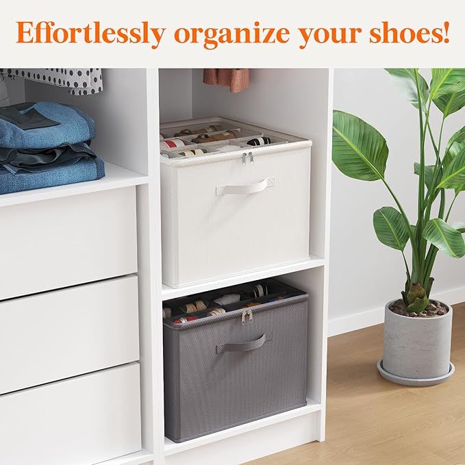 Lifewit Shoe Storage Organizer for Closet, Fits 12-16 Pairs, Large Shoe Box Storage Containers with Clear Cover and Reinforced Handles,Foldable Storage Bins Fits for Boots Heels Sneakers,2 Pack White-NeatNest