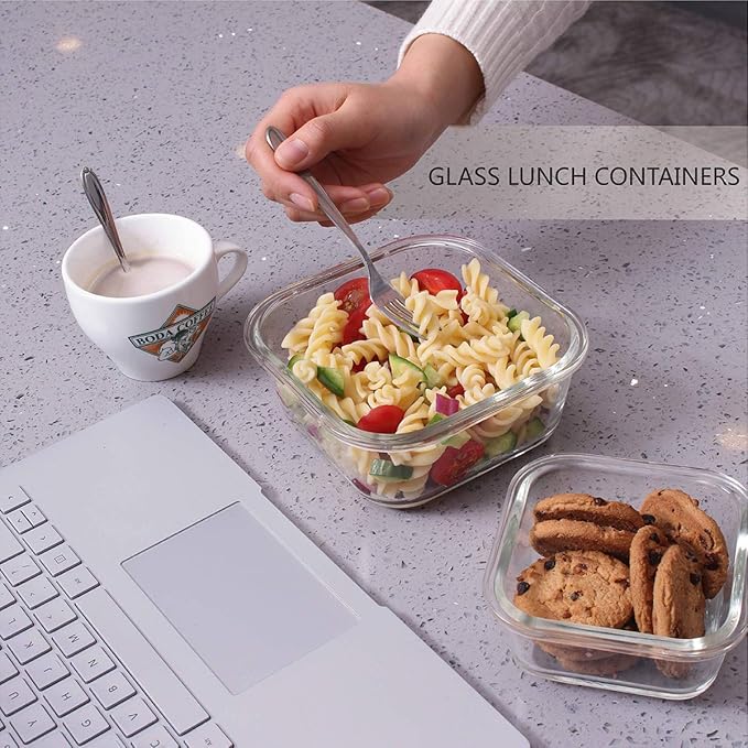 18 Piece Glass Food Storage Containers with Lids, Glass Meal Prep Containers, food storage Containers for Food Storage with Lids, BPA Free & Leak Proof (9 lids & 9 Containers)-NeatNest