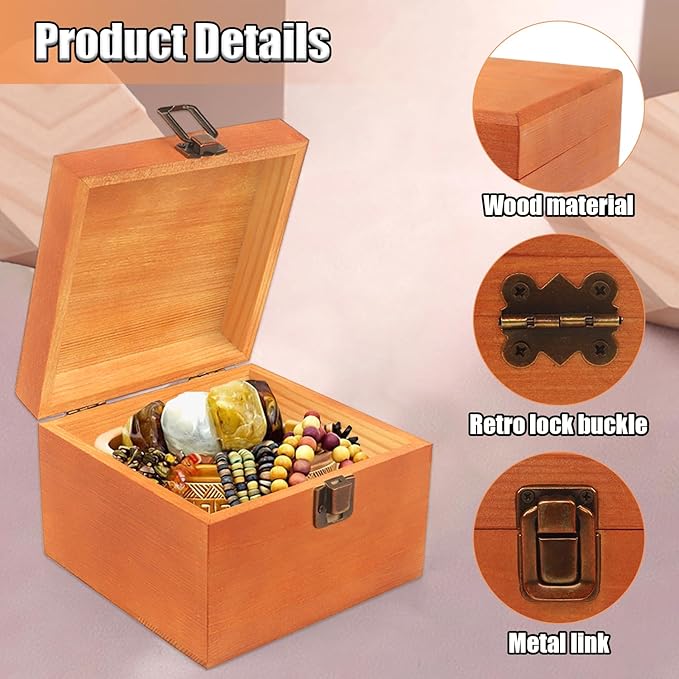 Keepsake Box, Wooden Box Decorative Box Decorative Storage Box, Wooden Keepsake Box For Crafts Art Hobbies And Home Decoration (9 x 9 x 3.9 inches)-NeatNest