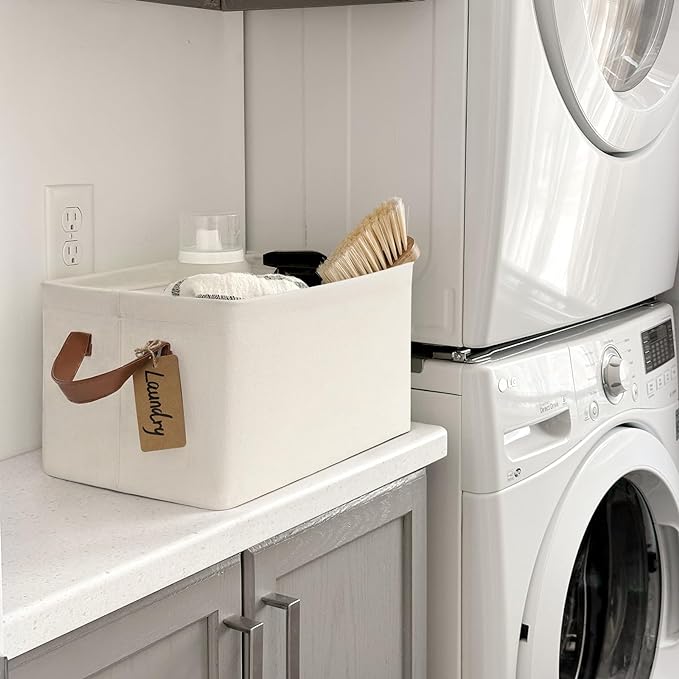 CHICVITA Storage Bins for Shelves, Closet Bins for Organization, Collapsible Storage Baskets for Towels, Rectangle Basket for Bedroom, 14 ¾" L x 10 ¼" W x 8 ¼" H, Beige, 2-Pack-NeatNest