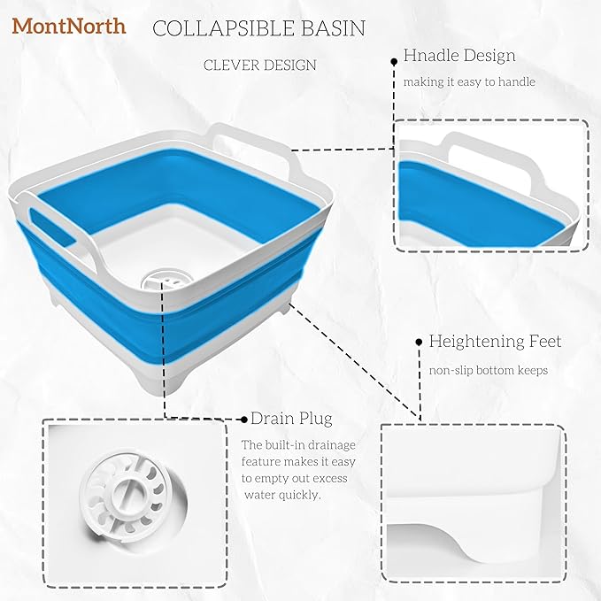 Collapsible Wash Basin 9L, Foldable Dish Tub with Drain Plug, Portable Collapsible Dish Basin, Camping Sink for Washing Dishes, Laundry & Kitchen Use (Blue)-NeatNest