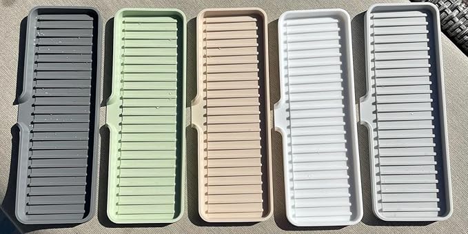 Happitasa Silicone Soap Dish Tray and Sponge Holder with Drain Chute | Bathroom and Kitchen Sink Organizer Caddy (Pistachio, 12"x4", 7.4 Ounces)-NeatNest