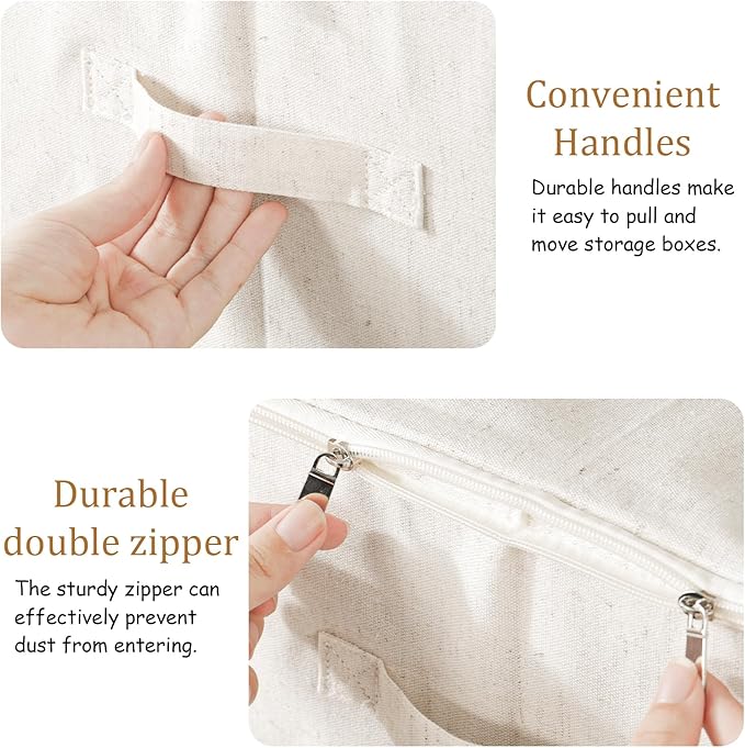 Underbed Storage Cube, Closet Organizer with Lid, Foldable Home Container Bags for Organizing Clothes, Shoes, Blankets, Pillows, 15.7x11.8x7.8Inches, Beige, 2 Pack-NeatNest