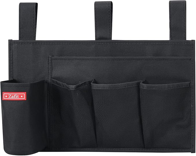 Hanging Bedside Caddy, Bedside Storage Organizer for Magazine, Phone, Remote control (5 Pockets-Black)-NeatNest