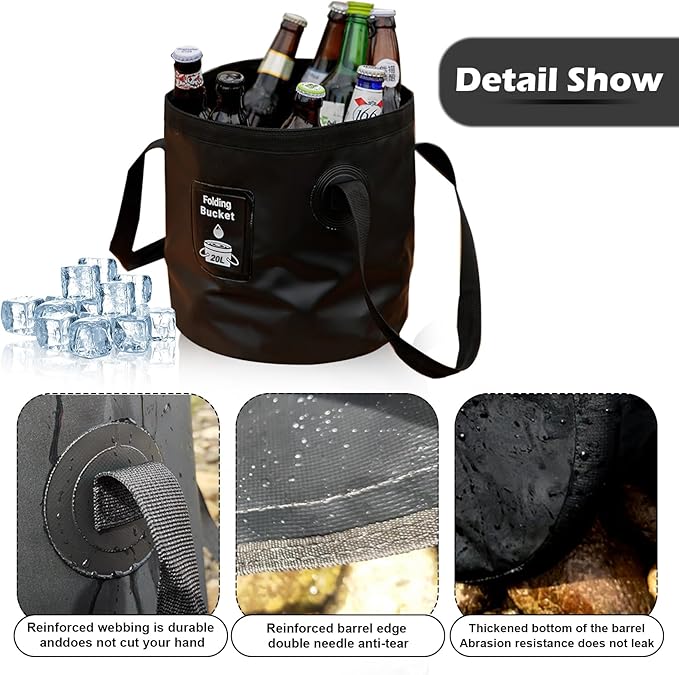 Collapsible Bucket with Handle, Lightweight Folding Water Container, Portable Collapsible Bucket for Fishing, Camping, Hiking, Backpacking, Outdoor Survival, Car Washing Black 20L-NeatNest
