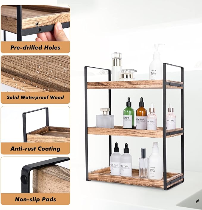 3-Tier Countertop Organizer for Counter Stylish Wood Vanity Shelf Storage - The Perfect Addition to Your Bathroom Decor