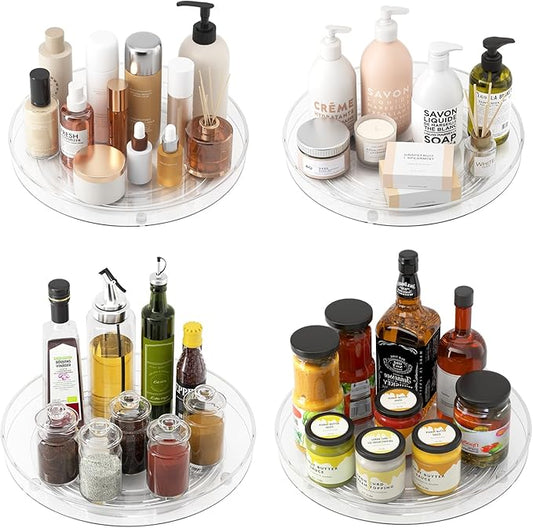 4 Pack Clear Lazy Susan Organizer, 11in Rotating Turntable Organizer, Cabinet Turntable Organizer, Rotating Lazy Susan for Kitchen, Fridge, Bathroom, Vanity Countertop-NeatNest
