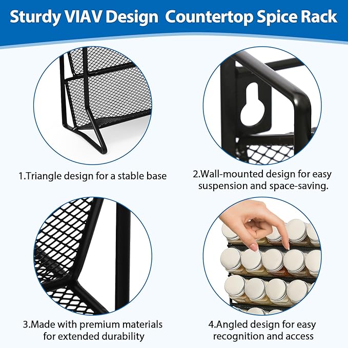 1PCS 4Tier Spice Rack for Counter Free Standing,Spice Rack for Inside Cupboard Hanging Wall Mounted Spice Seasoning Organiser Spice Jars Bottle Organizer for Kitchen Pantry（Black）-NeatNest