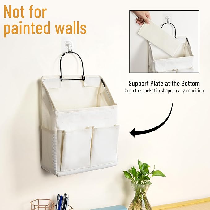 2pcs Wall Hanging Storage Bag, Small Door Closet Linen Fabric Pockets Organizer, Waterproof Multi Functional for Living Room Bedroom Bathroom Kitchen RV Camper with Hooks All White-NeatNest