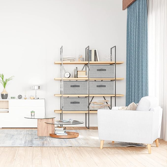 DAYARD Fabric Bins [3-Pack], Foldable Cube Baskets Storage Boxes for Shelves, Closet, Bookshelf, Nursery Organizer Containers, 16 x 11 x 8 inch Grey…-NeatNest