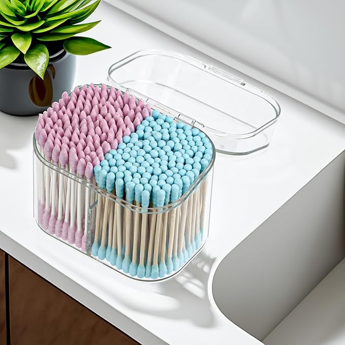 Clear Bathroom Organizer, 2-Size Essentials Set for Hail Accessories & Beauty Supplies,Cotton Swabs,Balls,Pads - Small Clear Plastic Canister Apothecary Jar Set, Vanity Makeup Storage Organizer (S)-NeatNest