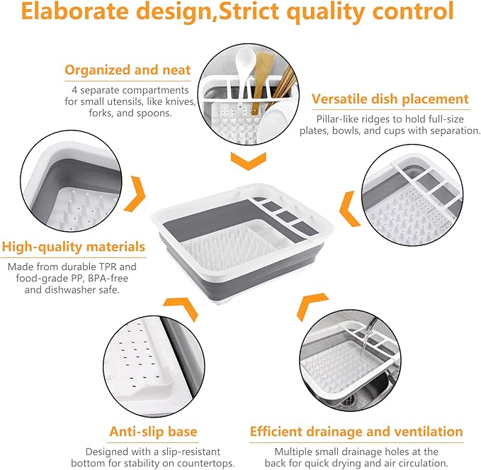 Collapsible Dish Rack with Drainboard for Drying Dishes - Space-Saving Foldable Design with Dinnerware Storage Tray/Basket - Perfect for Kitchen Counter Organization-NeatNest