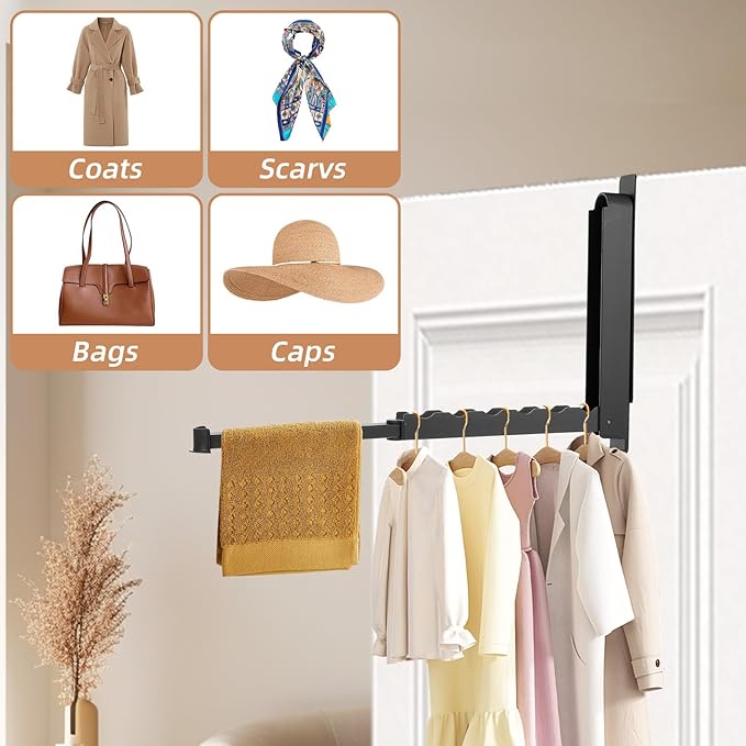 2 Pack Over The Door Drying Rack, Foldable Over The Door Hooks Hanger for Laundry Clothes Heavy Duty Door Organizer Rack Hanging Coat Rack Storage Hanger for Bedroom Bathroom Kitchen-NeatNest