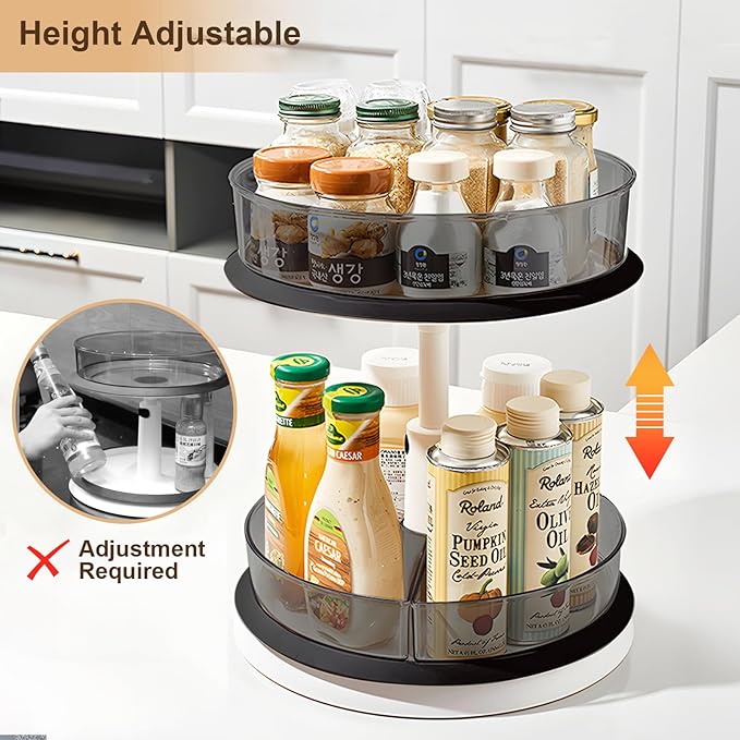 2 Tier Lazy Susan Turntable Organizer for Medicine Cabinet Bottle Pantry Countertop with Clear Large Spice Rack 11 Inch Grey-NeatNest