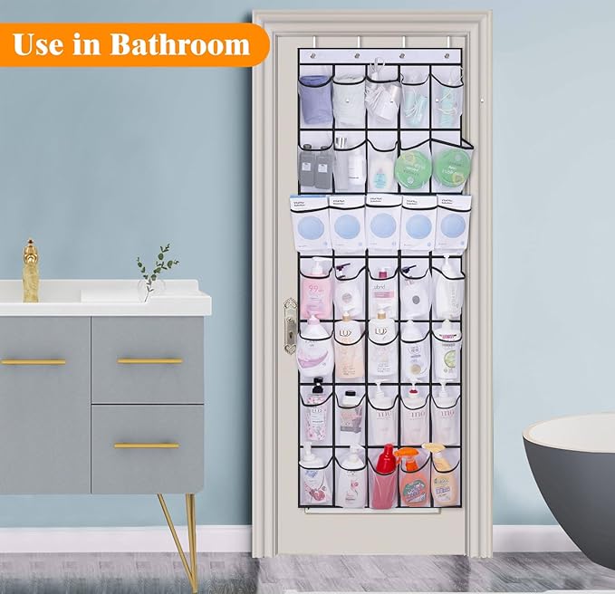 MISSLO 35 Large Pockets Over The Door Shoe Organizer Sturdy Oxford Fabric Hanging Shoe Rack for Door Mesh Closet Shoe Holder Hanger, White-NeatNest