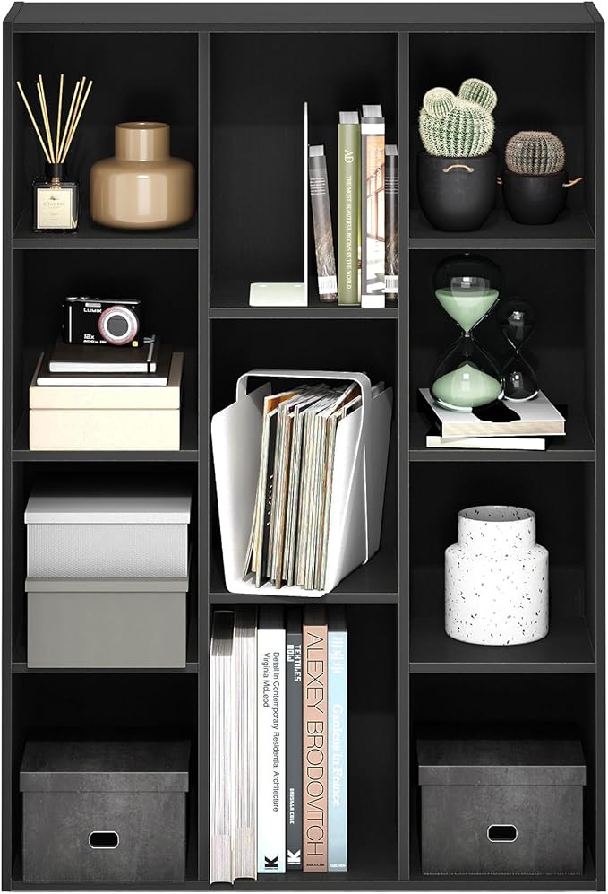 Furinno Luder 11-Cube Open Shelf Bookcase, Bookshelf, Blackwood-NeatNest