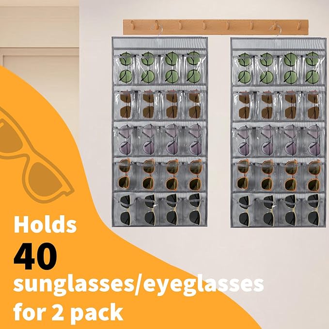 2 Pcs Sunglasses Organizer Storage Sunglass Holder for Wall Hanging Eyeglass Organizer for Multiple Glasses (GRAY)-NeatNest