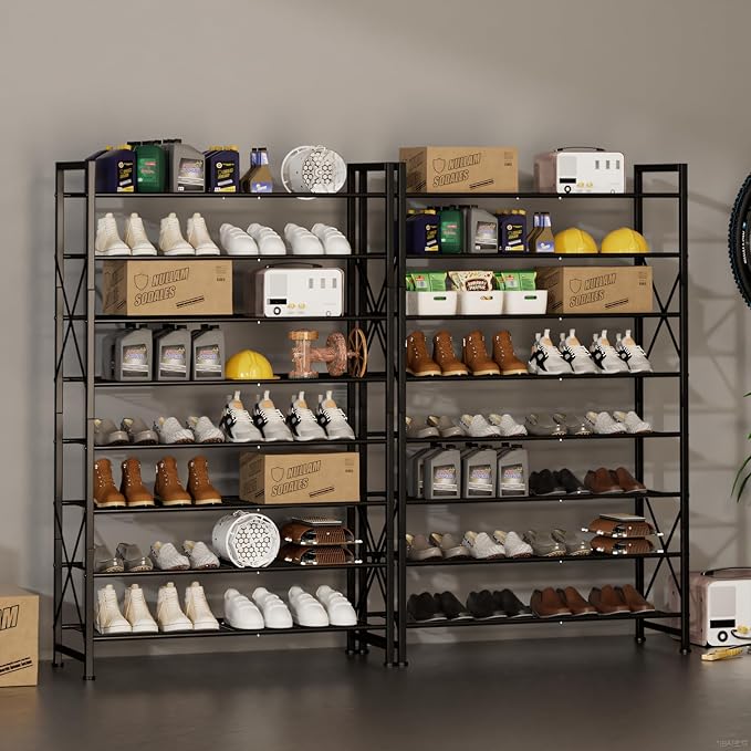 8 Tier Shoe Rack, Sturdy Metal Shoe Organizer Holds 40 Pairs, Tall Space-Saving Shoe Rack for entryway, Closet, Garage, Bedroom, Front Door Entrance-NeatNest