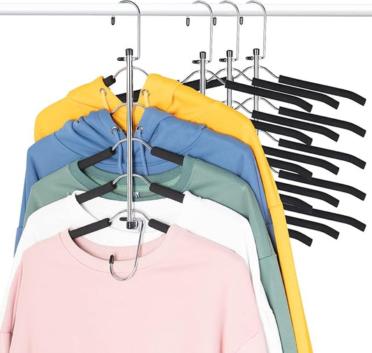 Space Saving Clothes Hangers – 5-in-1 Shirt & Coat Hangers with Non-Slip Foam, Stainless Steel Tiered Closet Organizer for Sweatshirts, Hoodies, Sweaters, T-Shirts – 4 Pack by ZNBEN-NeatNest