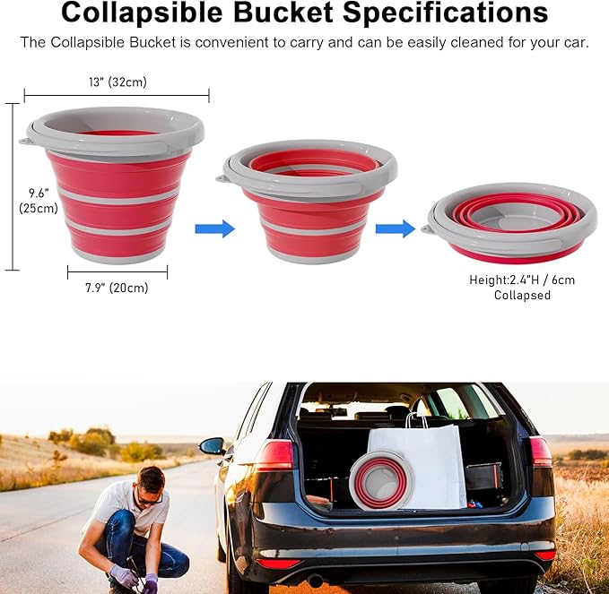 Collapsible Wash Bucket with Microfiber Mitt, 10L (2.6 Gallon) Portable Collapsiblle Bucket with Handle for Car Wash Household Cleaning, Multiuse Collapsibles Water Bucket and Car wash mitt - Pink-NeatNest