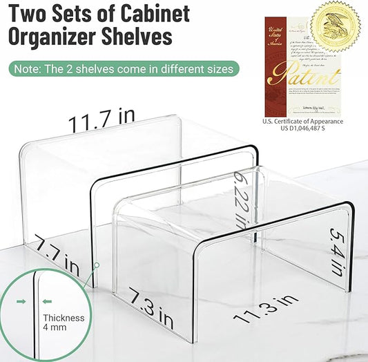 Clear Cabinet Organizer, Shelf Organizer Set of 2 for Kitchen Pantry Organizers and Storage, Display Cabinet Shelf Room Decor Countertop Desk Shelves, Patented Spice Organization for Cabinet-NeatNest