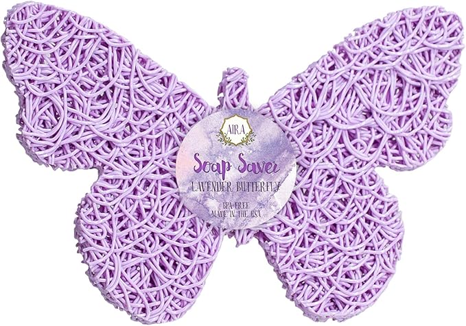 Aira Soap Saver - Dish & Holder Accessory - BPA Free Shower & Bath Holder - Drains Water, Circulates Air, Extends Life - Easy to Clean, Fits All Dish Sets - Lavender Butterfly-NeatNest