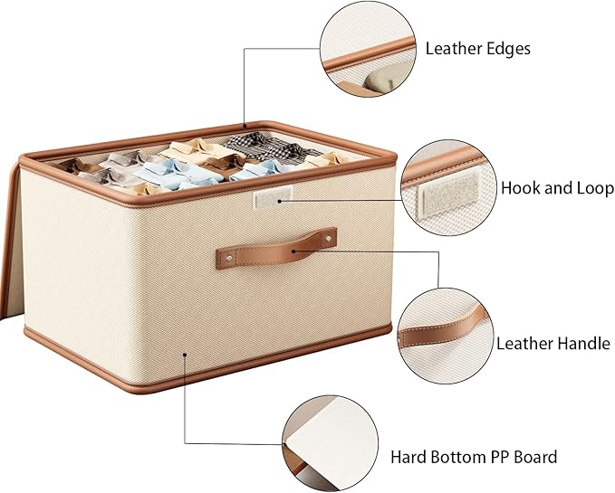 Tuza 2 Pack Storage Bins with Lids, Collapsible Closet Organizer Container, Fabric Organizer Box with Handles, Decorative Storage Boxes with Lids for Organizing Clothes, Blanket, White, Extra Large-NeatNest