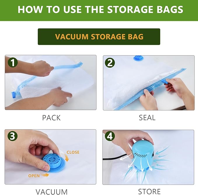 Vacuum Storage Bags with Electric Pump, 8 Pack (4 Jumbo 4 Large Vacuum Seal Bags for Clothing) Storage Bags Vacuum Sealed Bags for Travel, Luggage, Bedding, Blankets-NeatNest