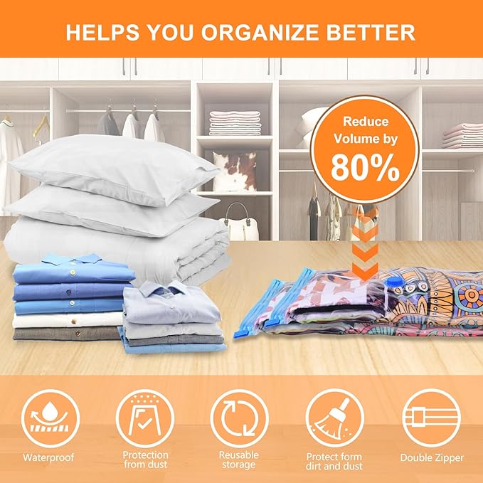 24 Pack Vacuum Storage Bags, Space Saver Bags, Compression for Comforters and Blankets, Plush Toy, Sealer Clothes Storage (5 Jumbo/5 Large/5 Medium/5 Small/4 Roll) Electric Vacuum Pump Included-NeatNest