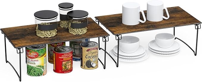 Deco Brothers Stackable Cabinet Shelf, 2 Pack, Rustic Brown-NeatNest
