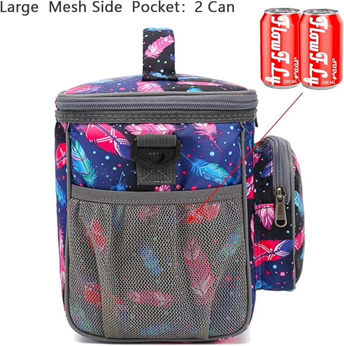 FlowFly Insulated Reusable Lunch Bag Adult Large Lunch Box for Women and Men with Adjustable Shoulder Strap,Front Zipper Pocket and Dual Large Mesh Side Pockets,Feather-NeatNest