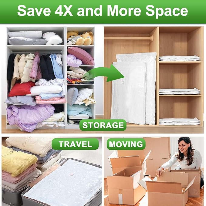 ZXA Vacuum Storage Bags with Electric Air Pump, 5 Pack Large 32''x 24'' Vacuum Seal Bags for Clothing, Space Saver Vacuum Storage Bags for Blanket, Duvets, Pillows, Comforters - White-NeatNest