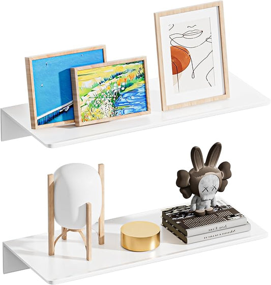 Metal Floating Shelf 2-Piece Set - Rust-Resistant Aluminum Wall Shelves - No Drill Wall Mounted Shower Caddy, Ideal for Display & Storage in Any Room (11.8", White)-NeatNest