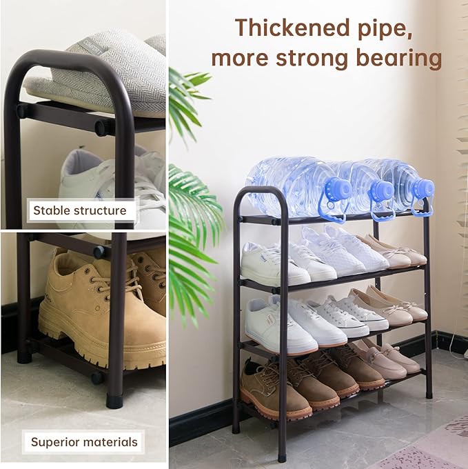 Gonfoam 4-Tier Expandable Shoe Rack,Adjustable Shoe Shelf Storage Organizer Heavy Duty Metal Free Standing Shoe Rack for Entryway Closet Doorway (Bronze)-NeatNest