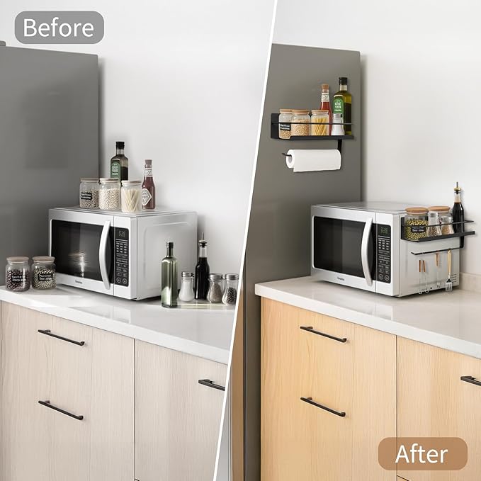 Magnetic Spice Rack Organizer with Paper Towel Holder for Refrigerator and Oven, Black Fridge Organizers and Storage Can Hold spices, Pepper, Small Things, Paper Towel